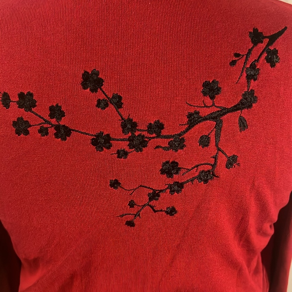 Dancing days by Banned red cardigan with lace collar and cherry blossoms - Picture 5 of 6